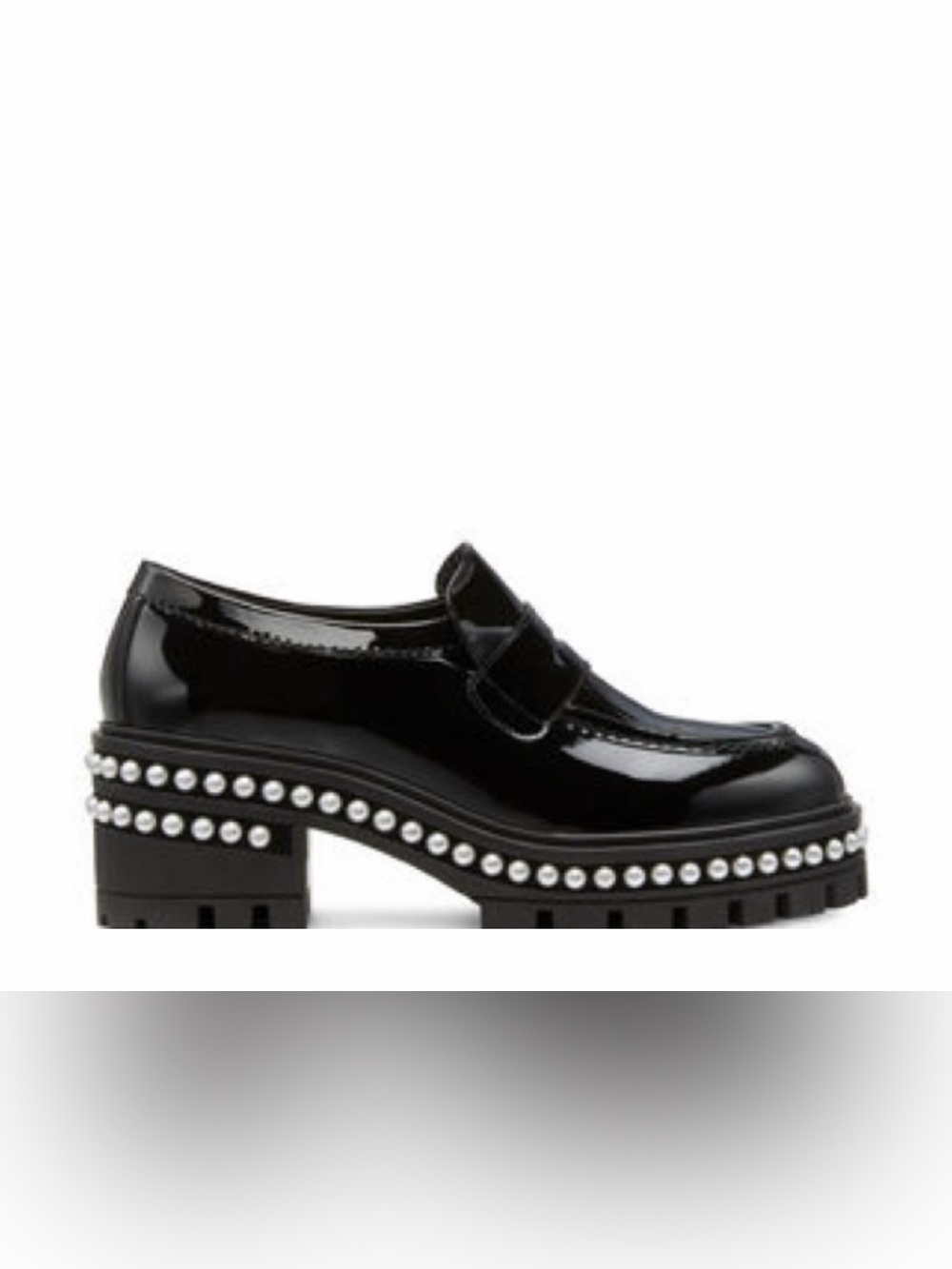 Stuart Weitzman Black Patent Pearl-Trim Loafer